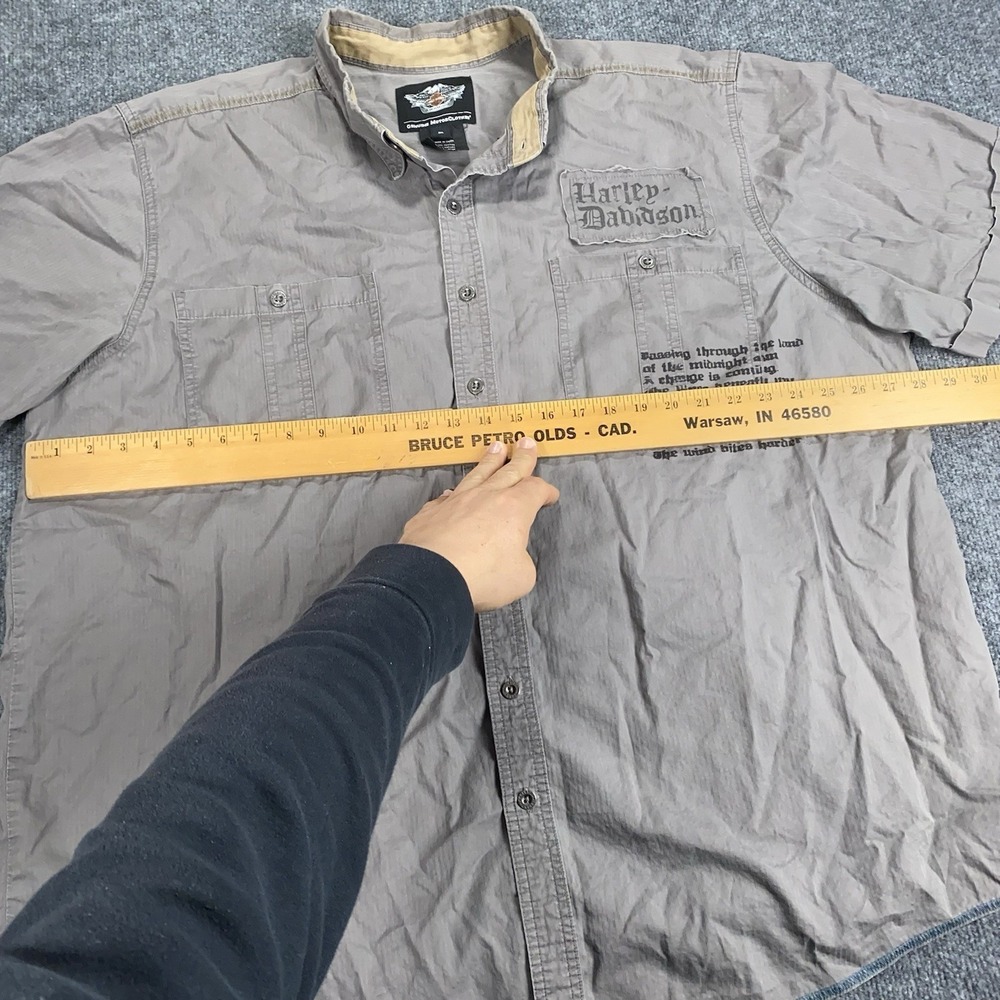 Harley Davidson Men's Gray Button Down Short Sleeve Work Shirt 2XL Graphic Print - Picture 8 of 13